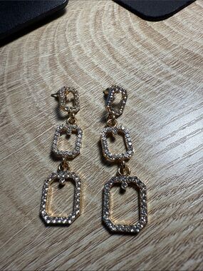 Gold-Tone Triple Link Crystal Drop Earrings